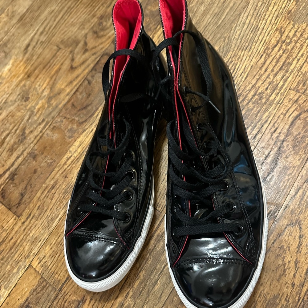 Lightly Worn, Black Patent Leather Converse, Size M 11.5 / W 13.5